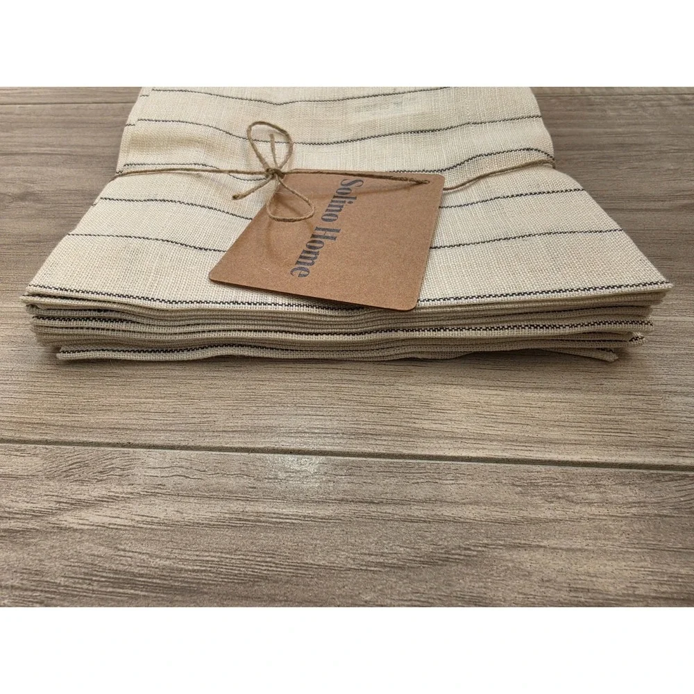 Solino Home Cotton Cocktail Napkins Cloth 6 x 6 Ivory Black Pack Of 12